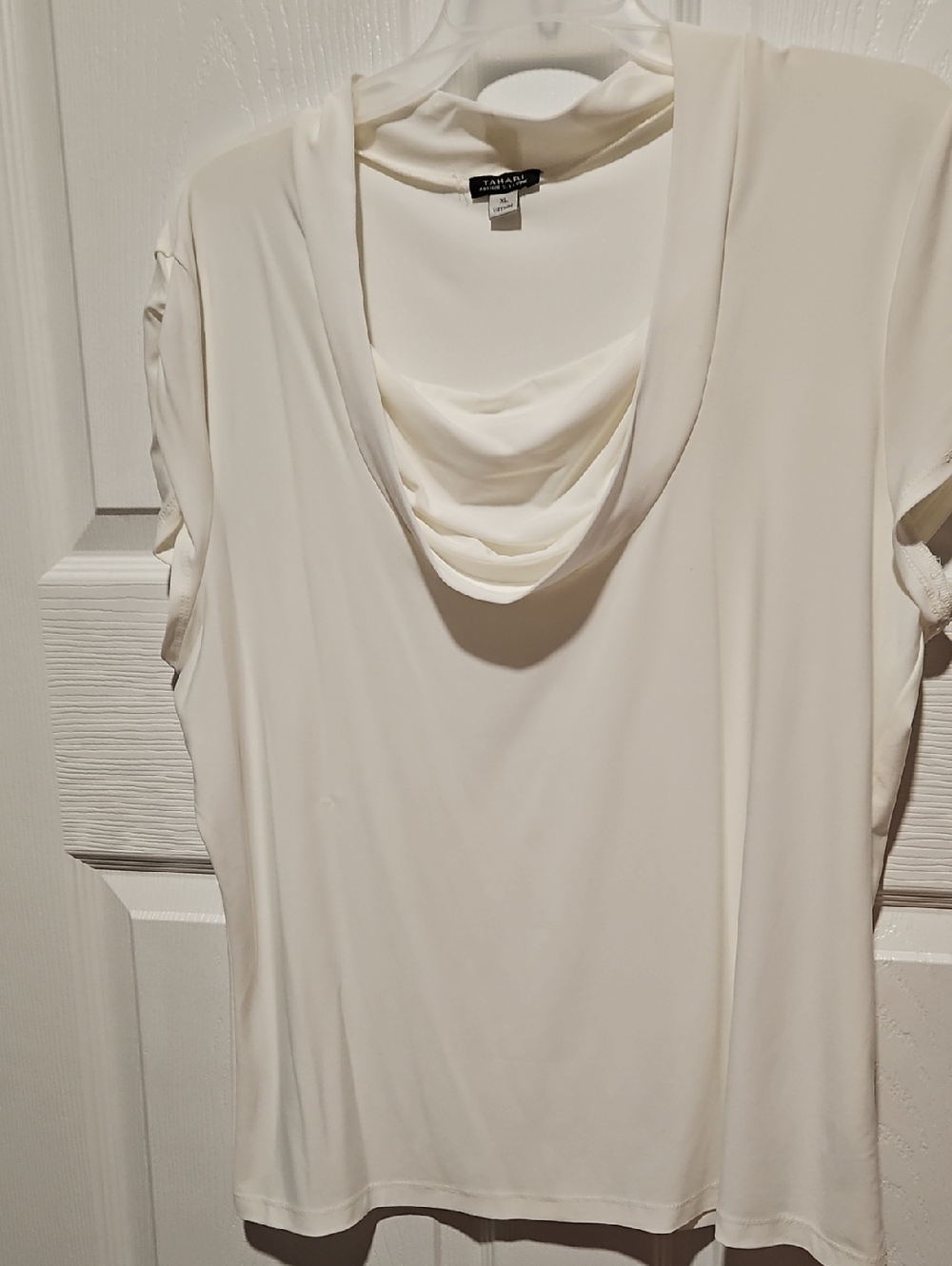 Tahari ASL Cream Blouse with Draped Neckline
